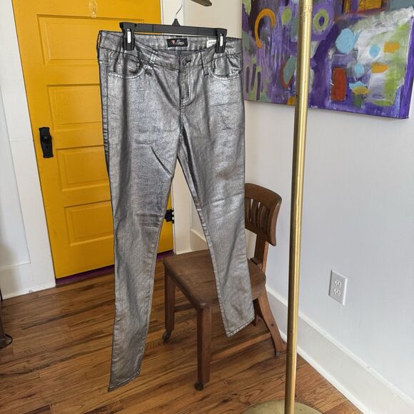 Guess Metallic Skinny Jeggings Silver Maxine Fit - Picture 1 of 10
